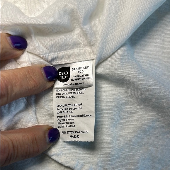 Perry Ellis White Casual Button Down Shirt Crisp Cotton Short Sleeve - Picture 4 of 4